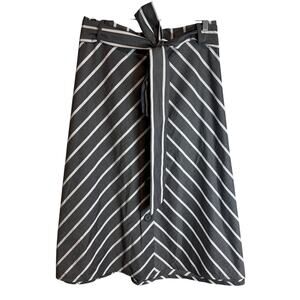 Ava & Viv Plus Black White Striped Midi Skirt Tie Waist Button Front Cotton